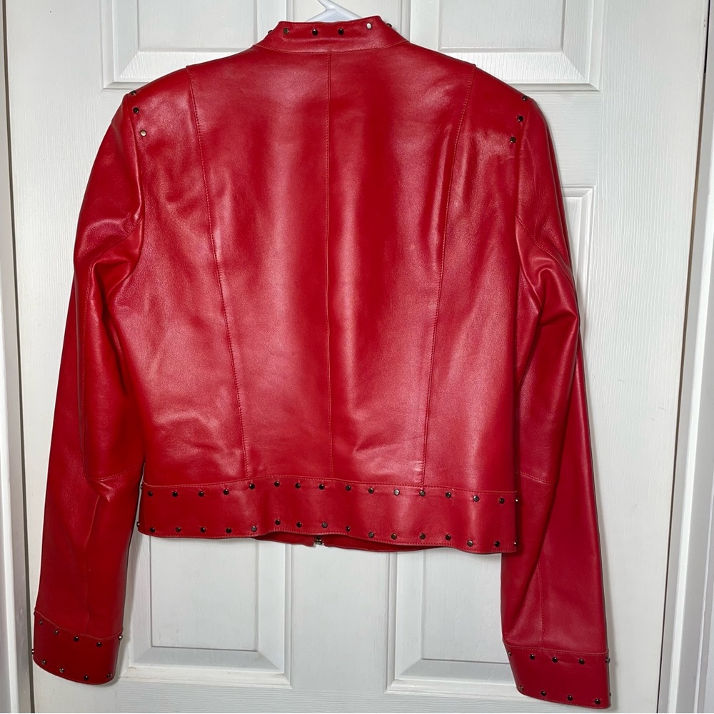 Cache Red Leather Brass Studded Jacket - image 5